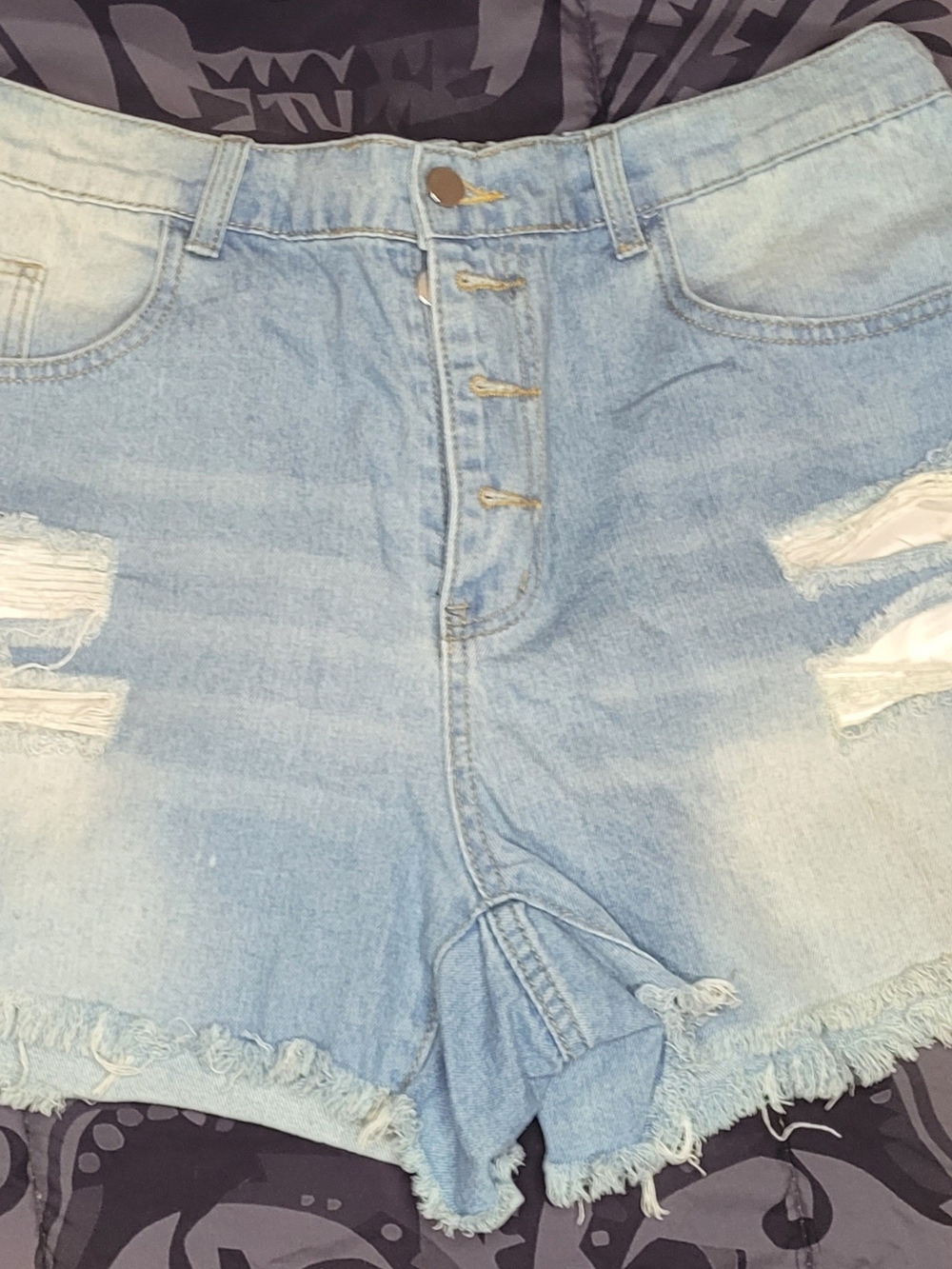 SHEIN Light Wash Distressed Button-Fly Denim Shorts